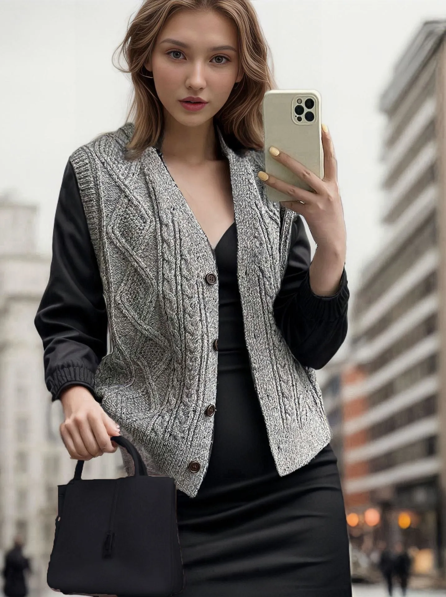 Vintage V-neck Rhombic Knitted Cardigan