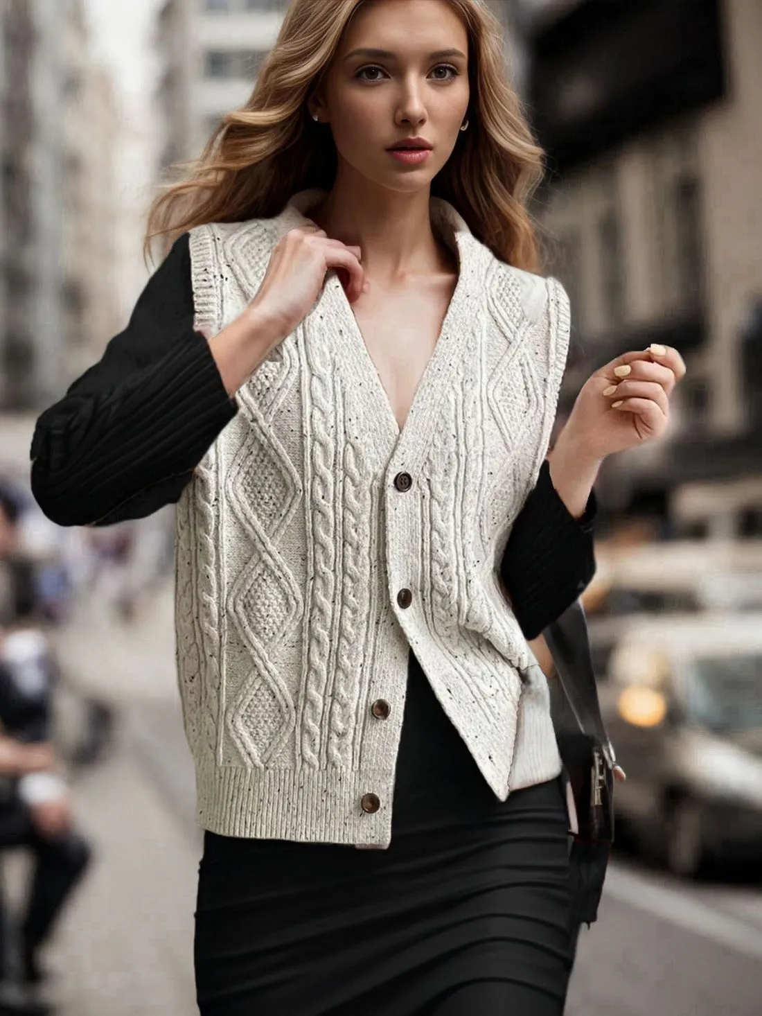 Vintage V-neck Rhombic Knitted Cardigan