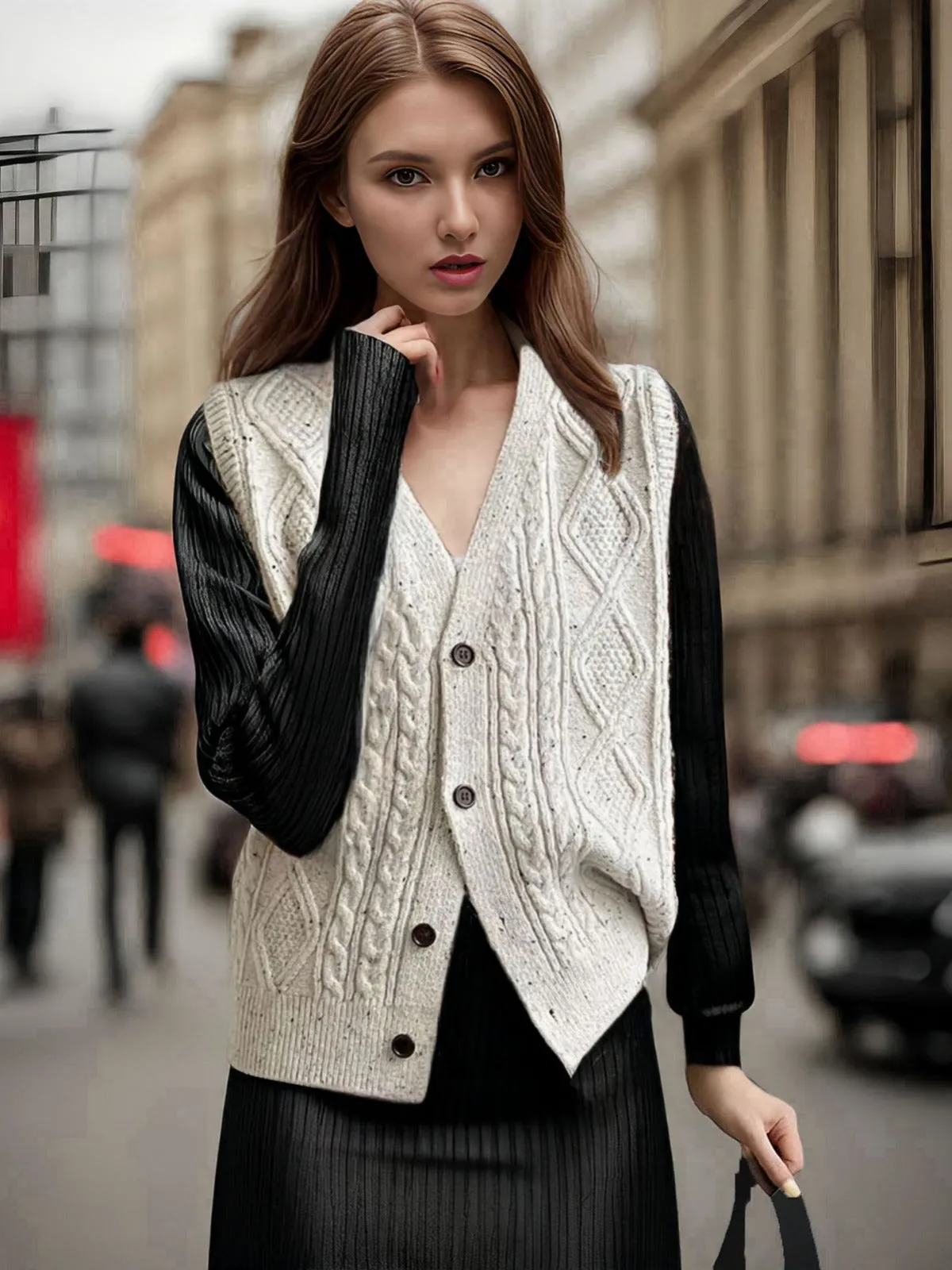 Vintage V-neck Rhombic Knitted Cardigan