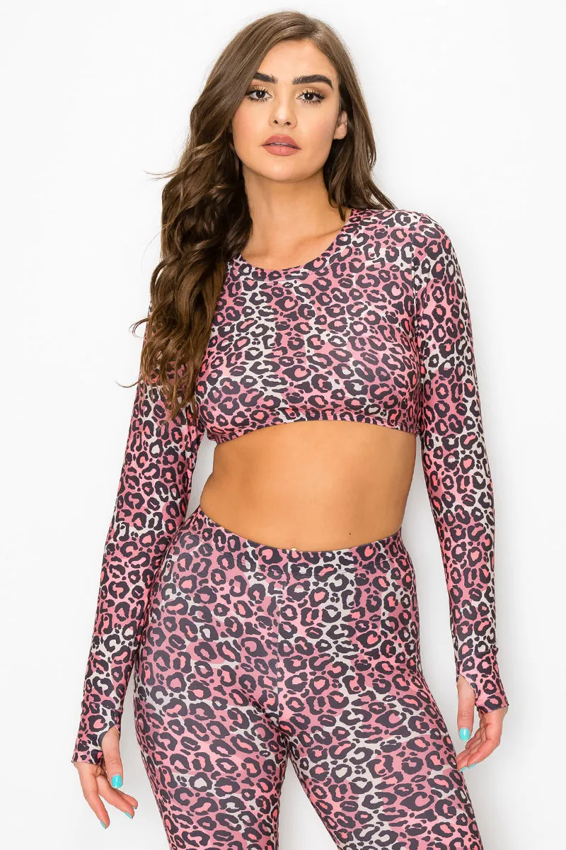 Wild Leopard Print Crop Top with Thumb Loops