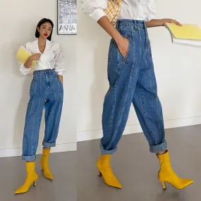 Wjczt High Waist Jeans Women Harem Pants Korean Style Outfits Casual High Street Denim Trousers Pantalon Femme Vintage Jeans