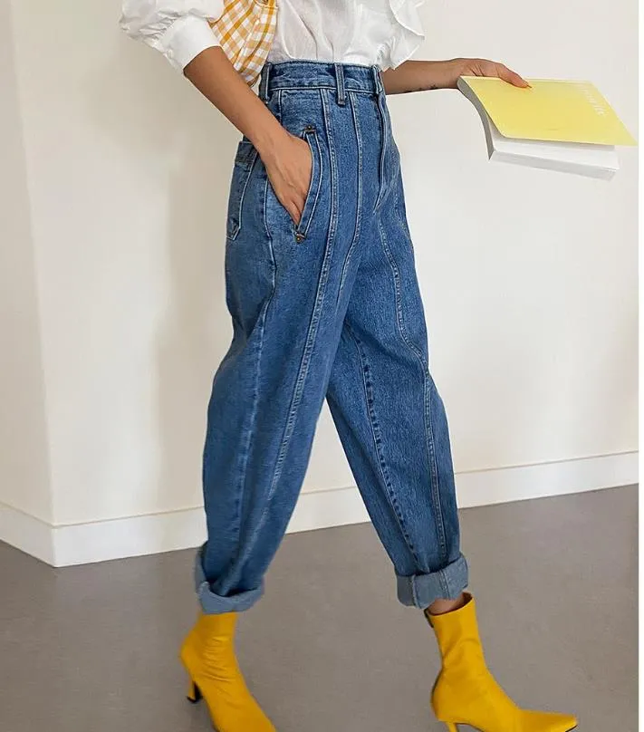 Wjczt High Waist Jeans Women Harem Pants Korean Style Outfits Casual High Street Denim Trousers Pantalon Femme Vintage Jeans
