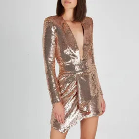 Women's Spring Asymmetrical High-Waist V-Neck Sequined Dress