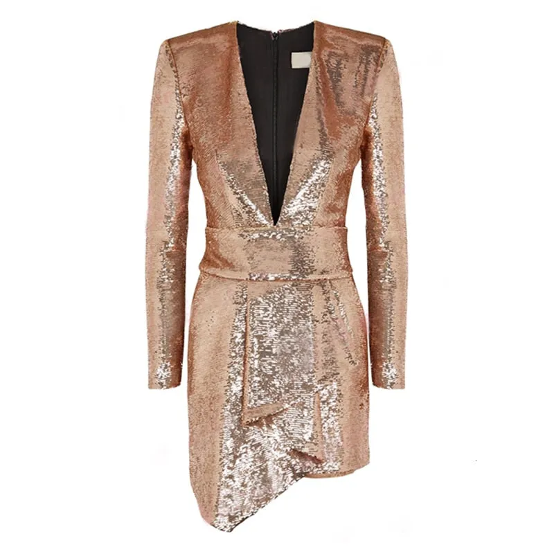 Women's Spring Asymmetrical High-Waist V-Neck Sequined Dress