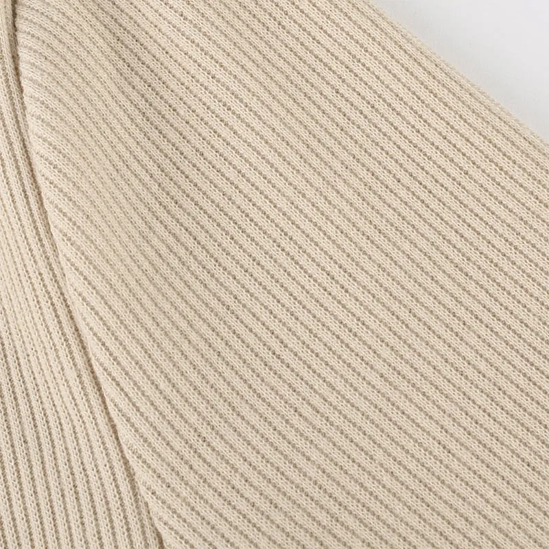 Women's Spring/Autumn Square Neck Ribbed Knitted Side Split Long Sleeve Bodycon Mini Dress