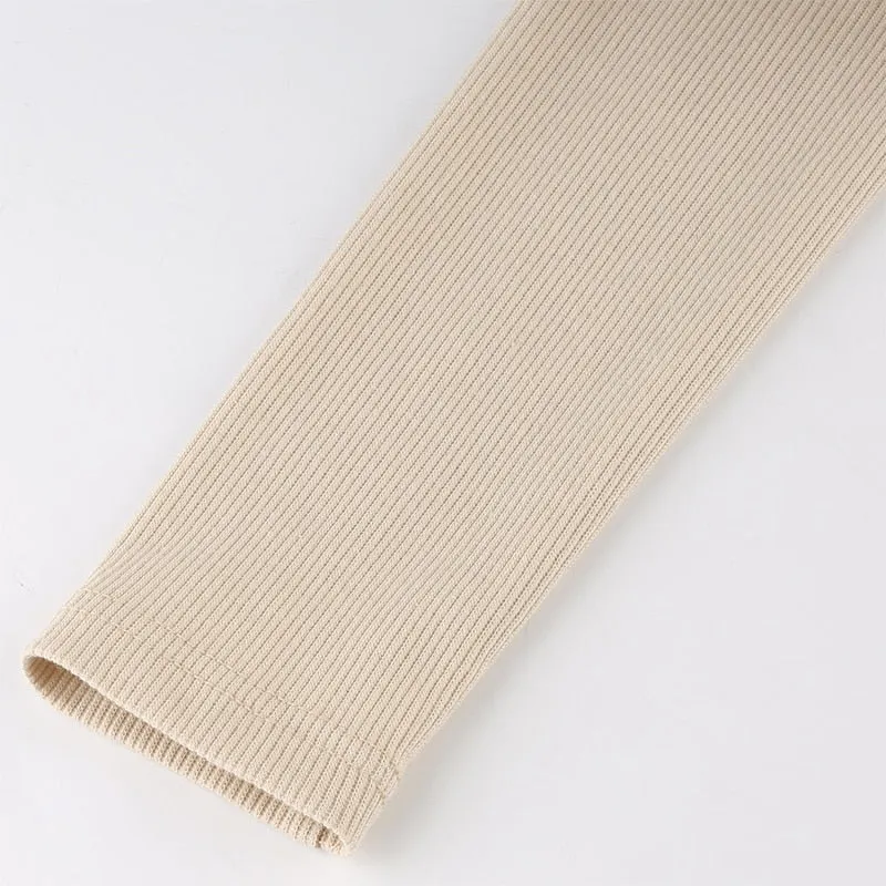 Women's Spring/Autumn Square Neck Ribbed Knitted Side Split Long Sleeve Bodycon Mini Dress