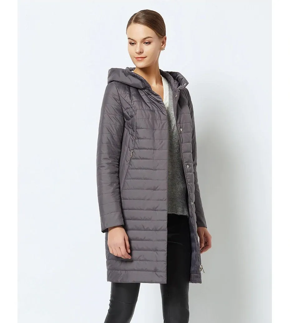 Women's Spring/Autumn Thin Warm Windproof Hooded Coat