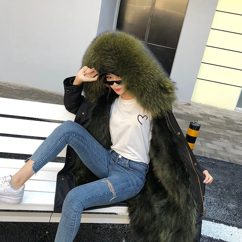 Women's Winter Casual Hooded Long Thick Parka With Fox Fur