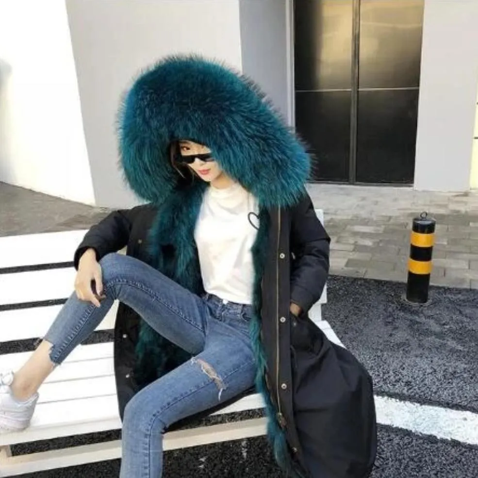 Women's Winter Casual Hooded Long Thick Parka With Fox Fur