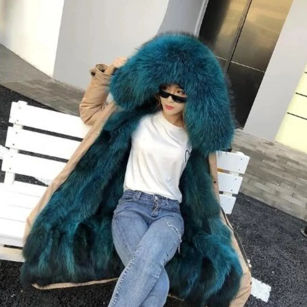 Women's Winter Casual Hooded Long Thick Parka With Fox Fur