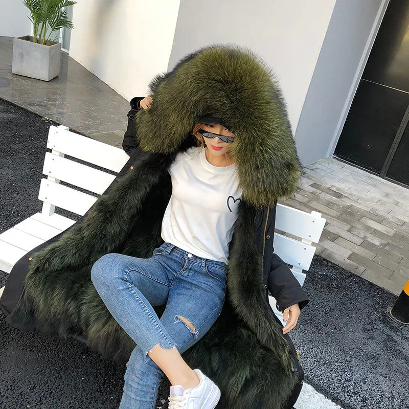 Women's Winter Casual Hooded Long Thick Parka With Fox Fur