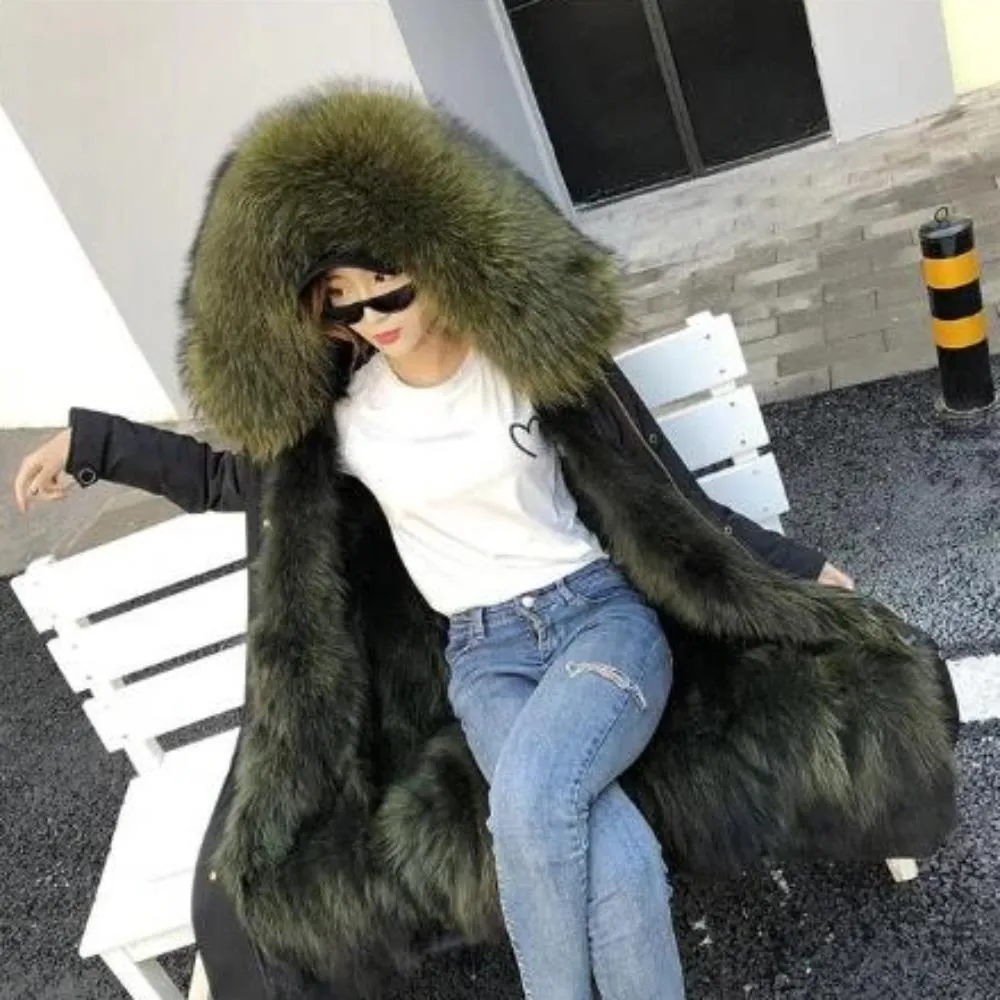 Women's Winter Casual Hooded Long Thick Parka With Fox Fur