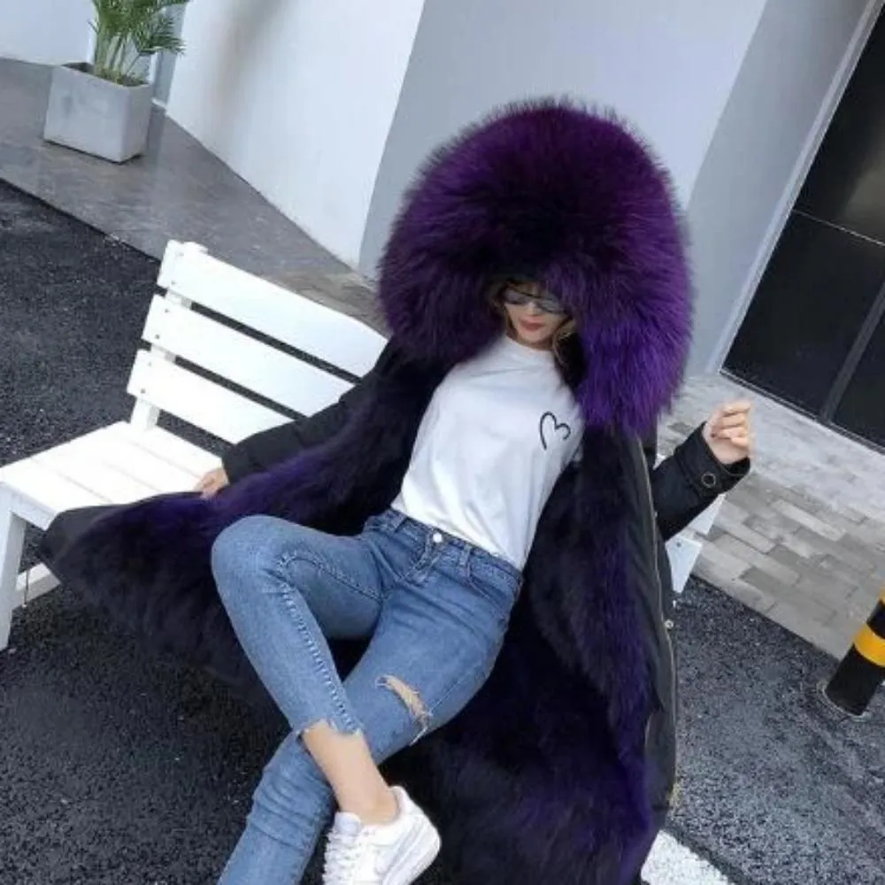 Women's Winter Casual Hooded Long Thick Parka With Fox Fur