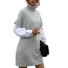 YESFASHION Solid Knit Long Tank Top Turtleneck Sweaters Dress