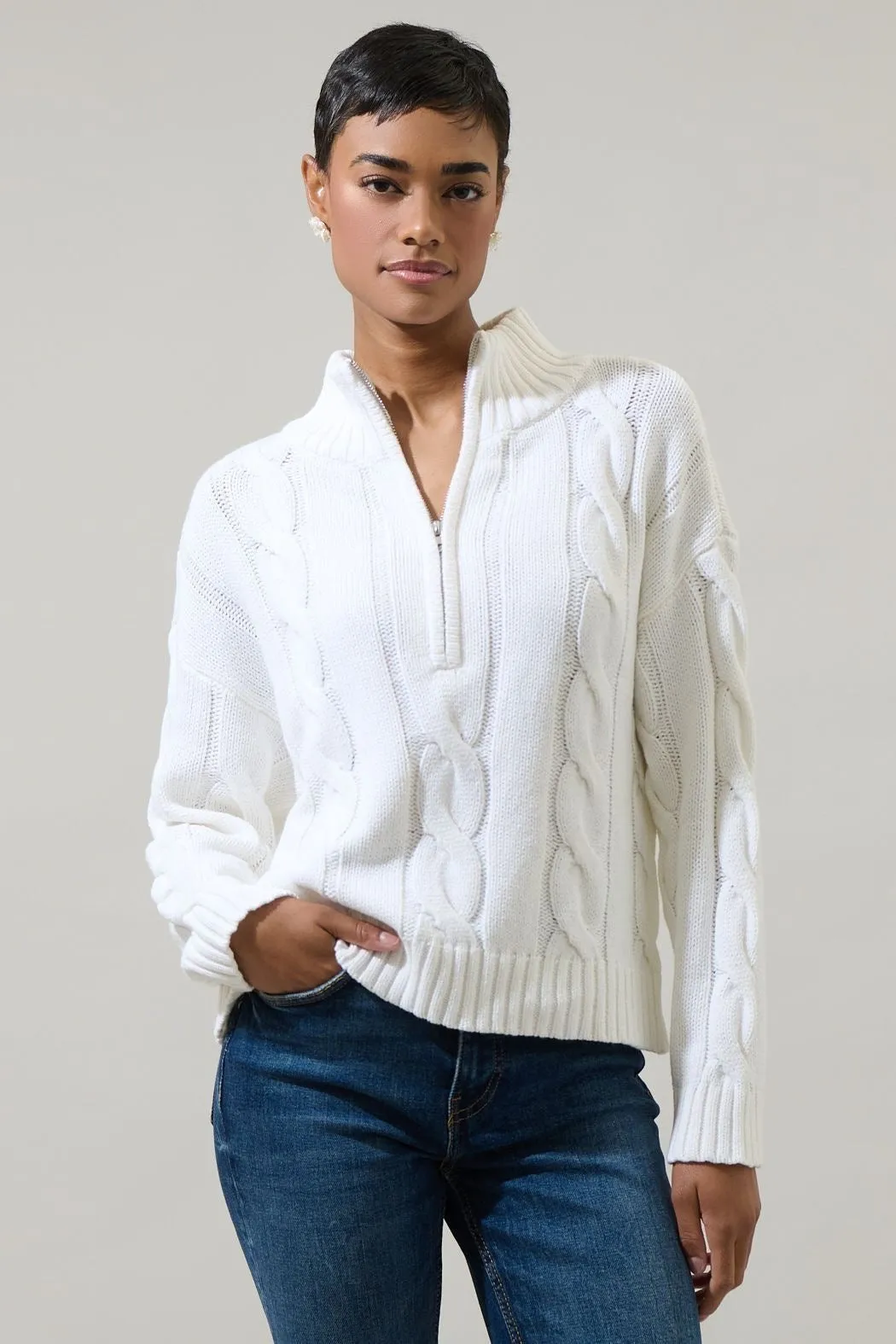 Zip Neck Cable Knit Sweater